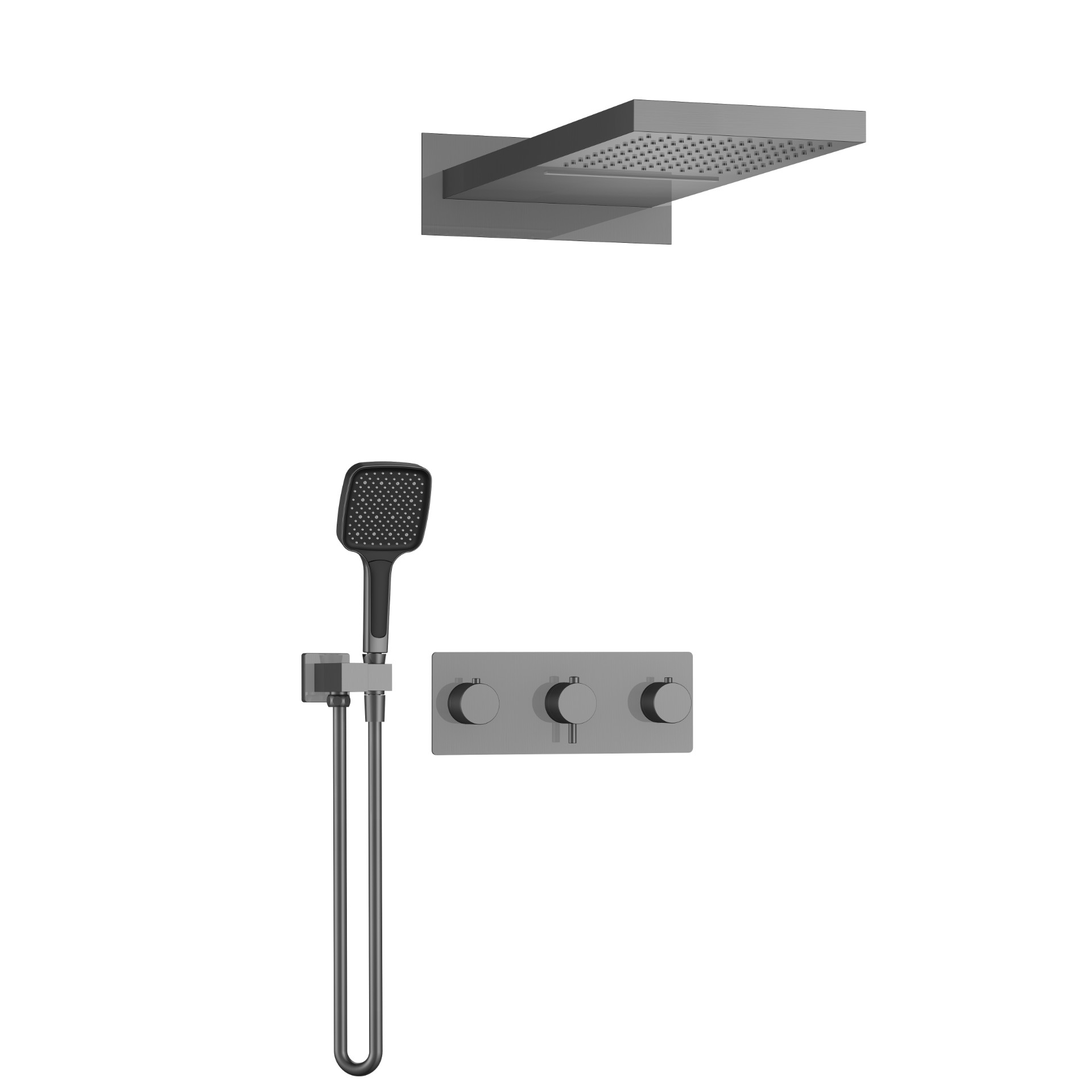 3功能恒温淋浴花洒 旋钮开关一体大面板 雅黑