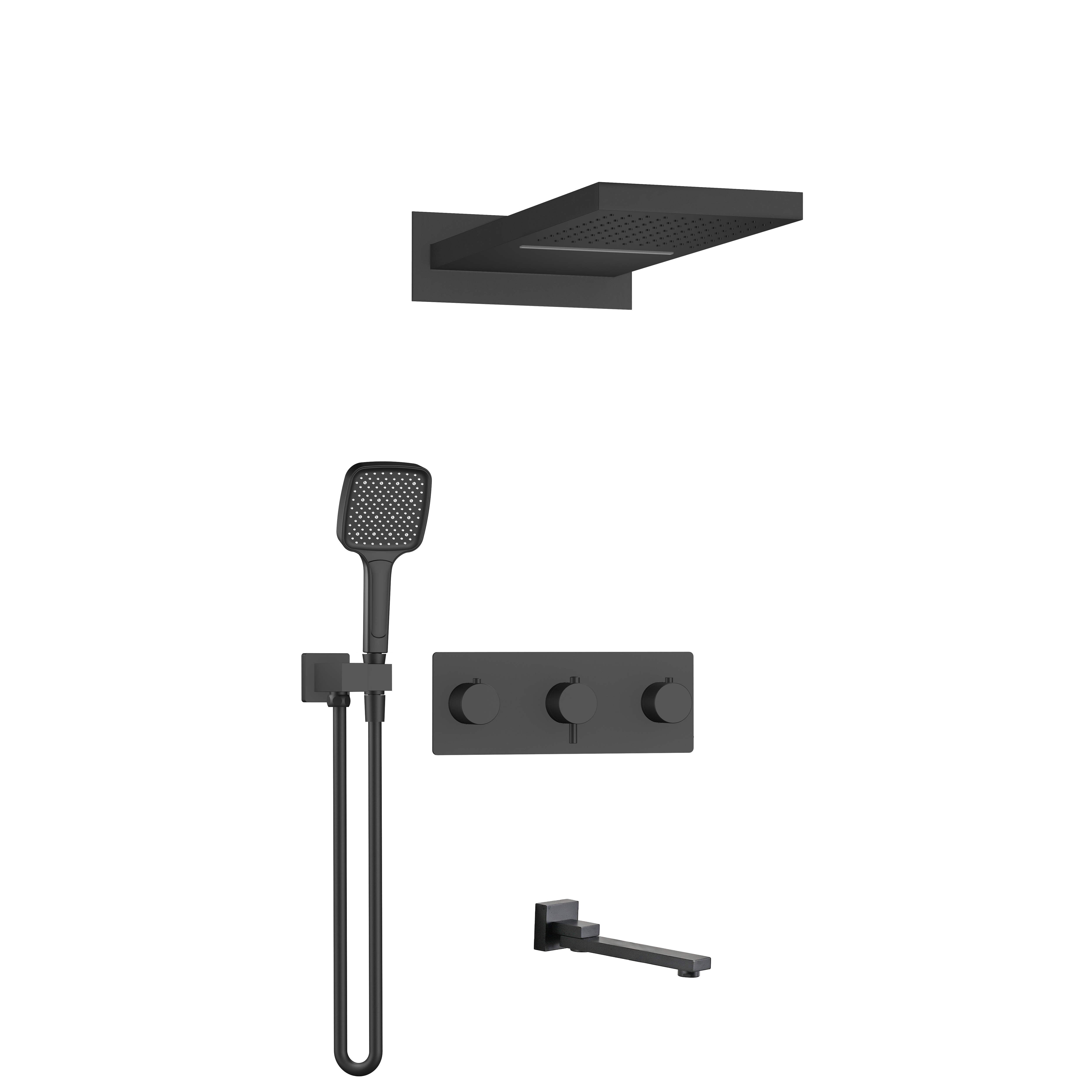 4功能恒温淋浴花洒 旋钮开关一体大面板 黑色