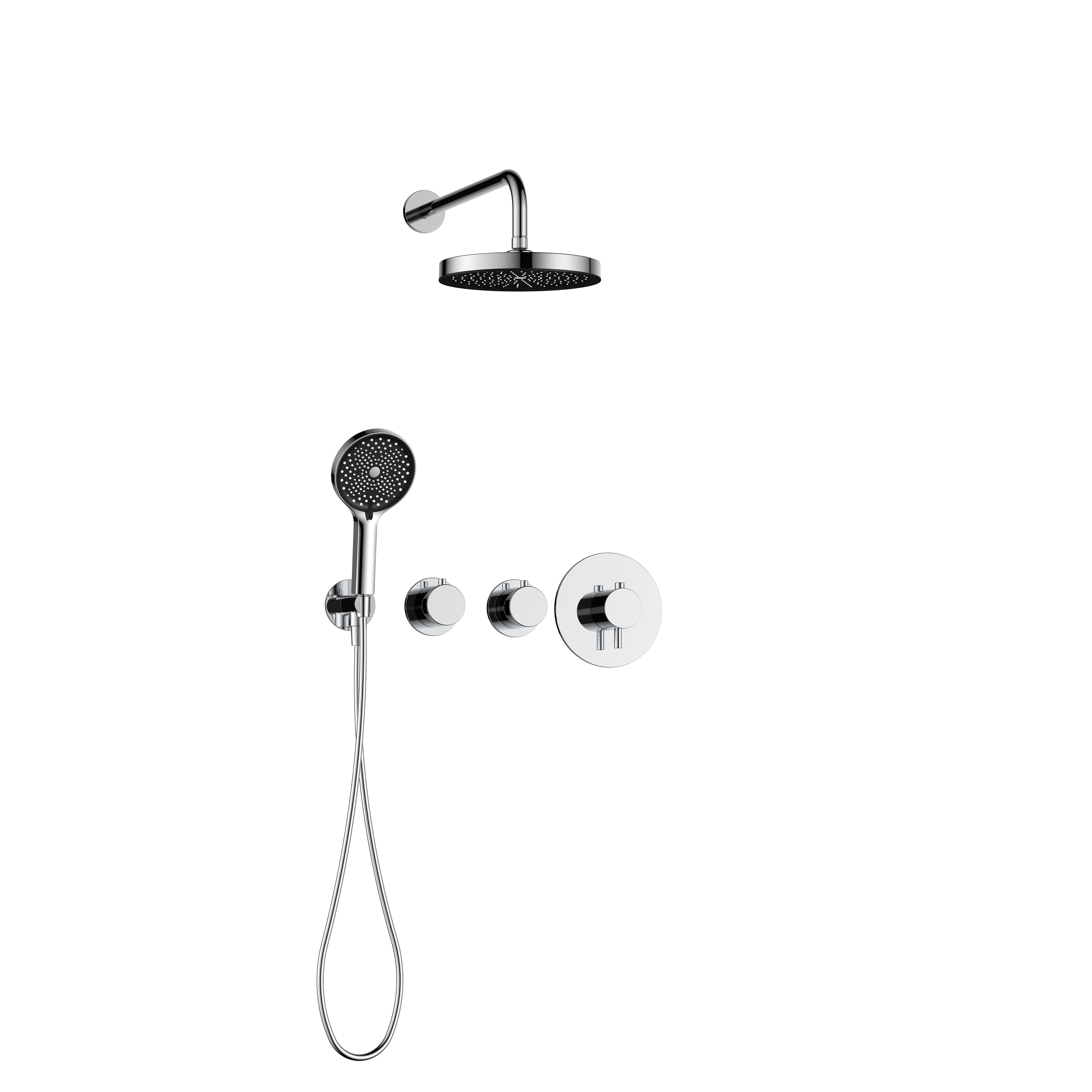 2功能恒温淋浴花洒 旋钮开关 分体小面板 铬色