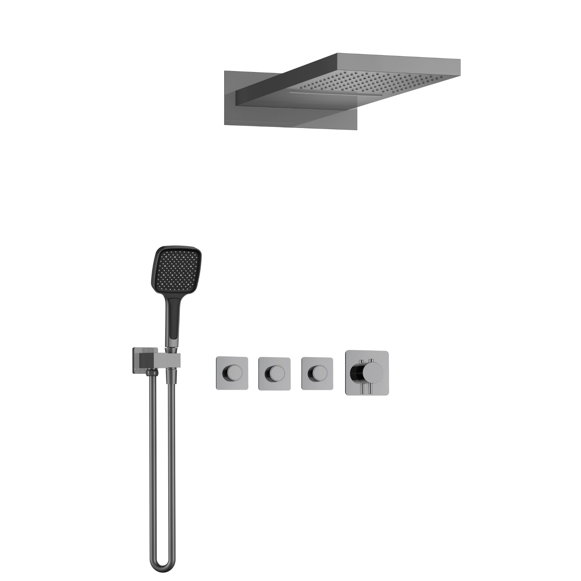 3功能恒温淋浴花洒 按键开关 分体小面板 枪灰